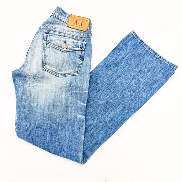 Armani Exchange Parras Dark Stone Light Wash Wide Leg Denim Jeans Size 2 Short - Picture 8 of 8